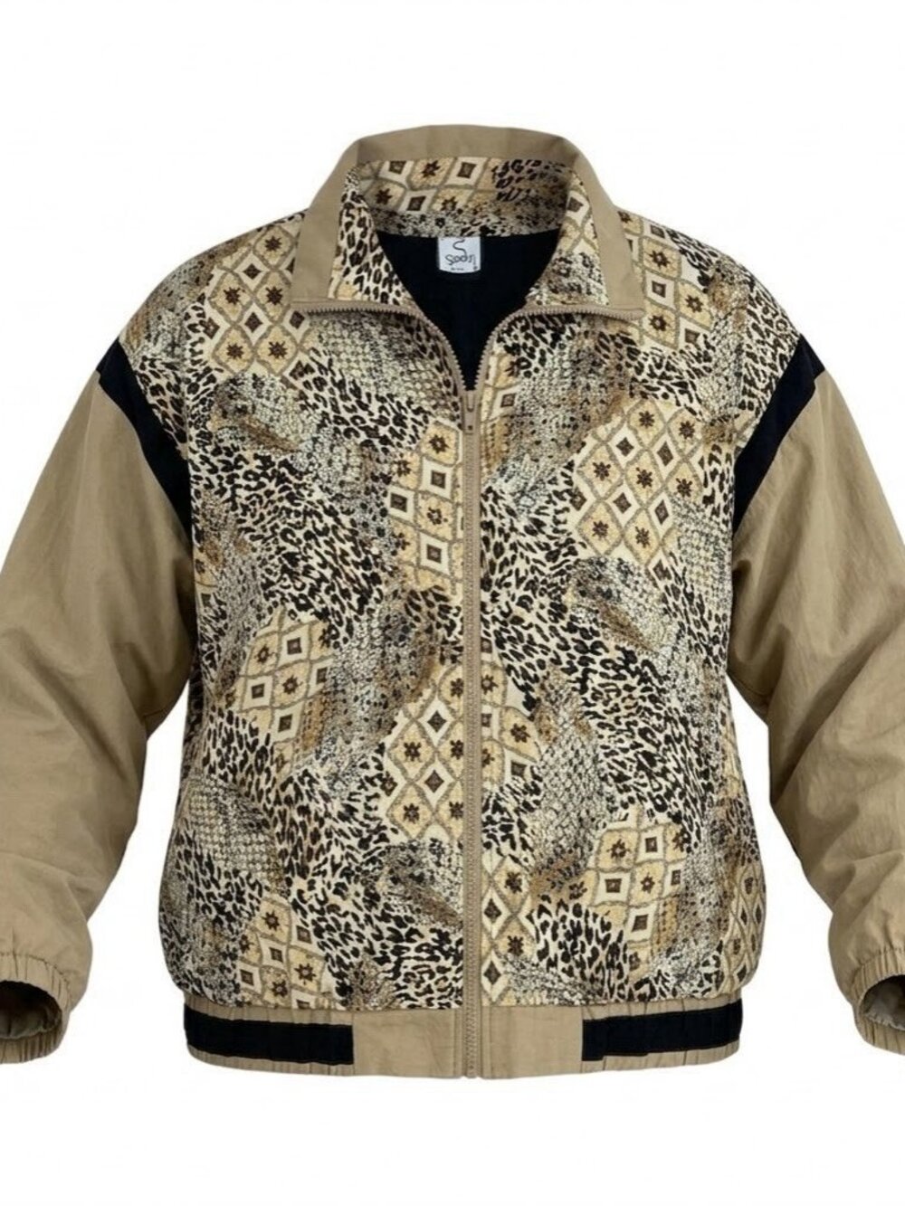 Vintage Sport Savvy Animal Print Windbreaker Jacket Retro 80s 90s Oversized 1X